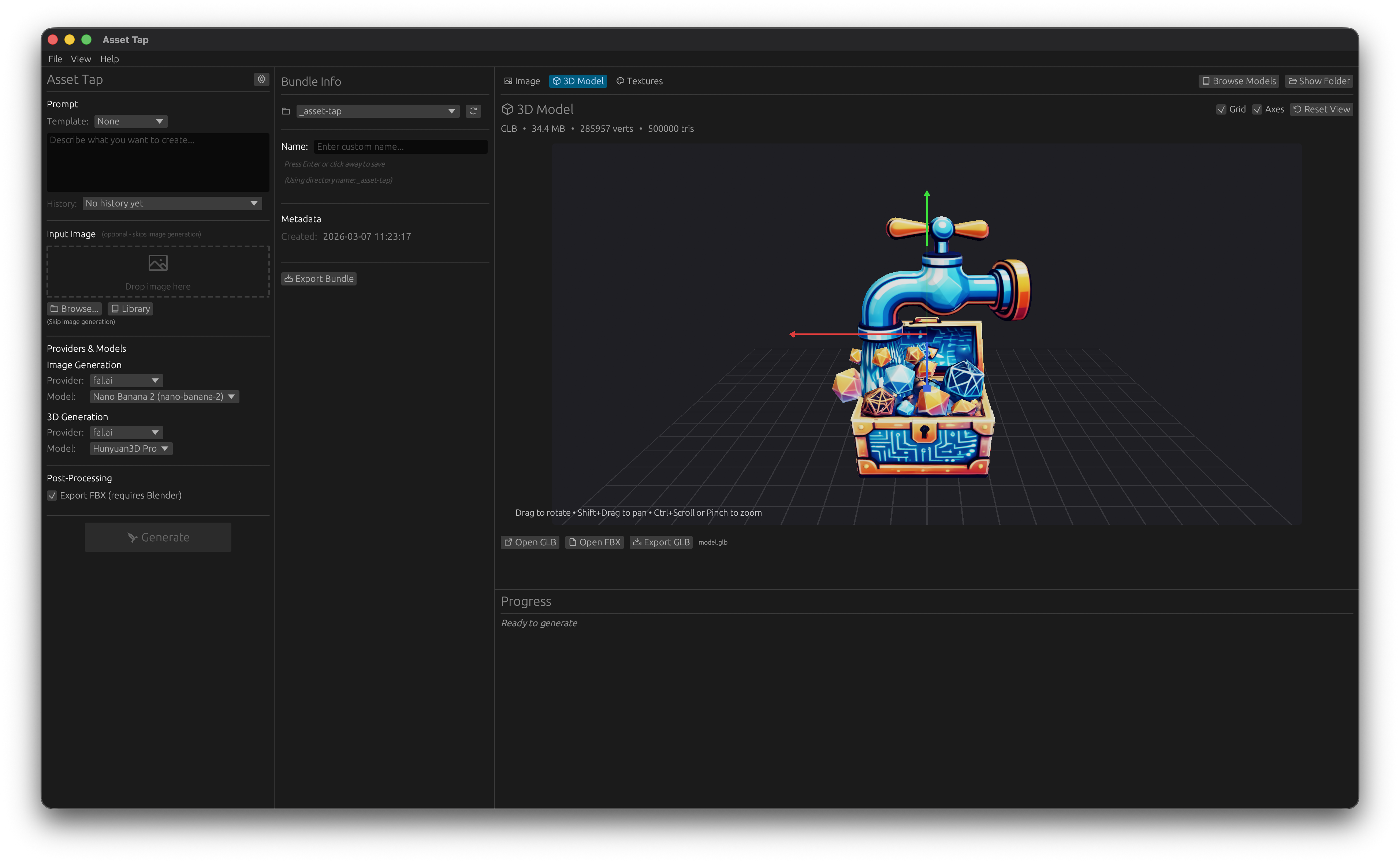 Asset Tap application with 3D model viewer